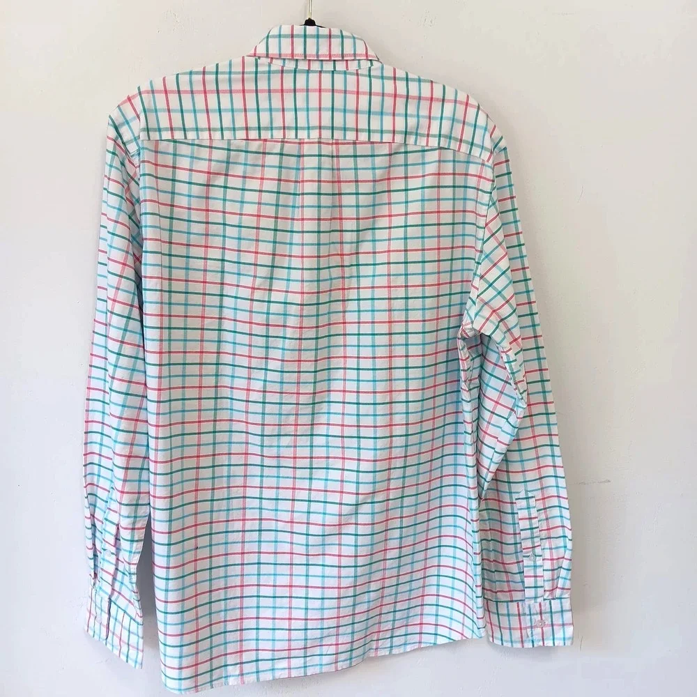 J.Crew Flex Oxford Shirt‎ L  Slim Fit Men's White Red Green Plaid Button Down